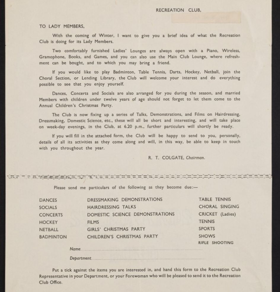 Recreation Club circular for H&P exhibition
